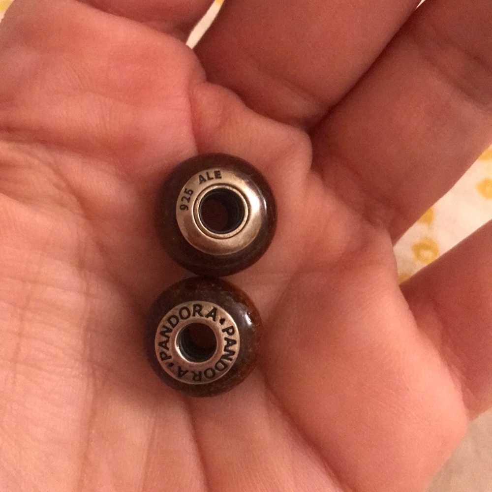 (2) wood pandora charms